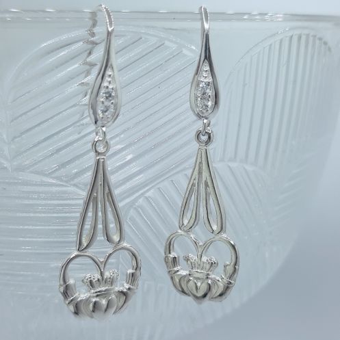 Claddagh Long Drop CZ Hook